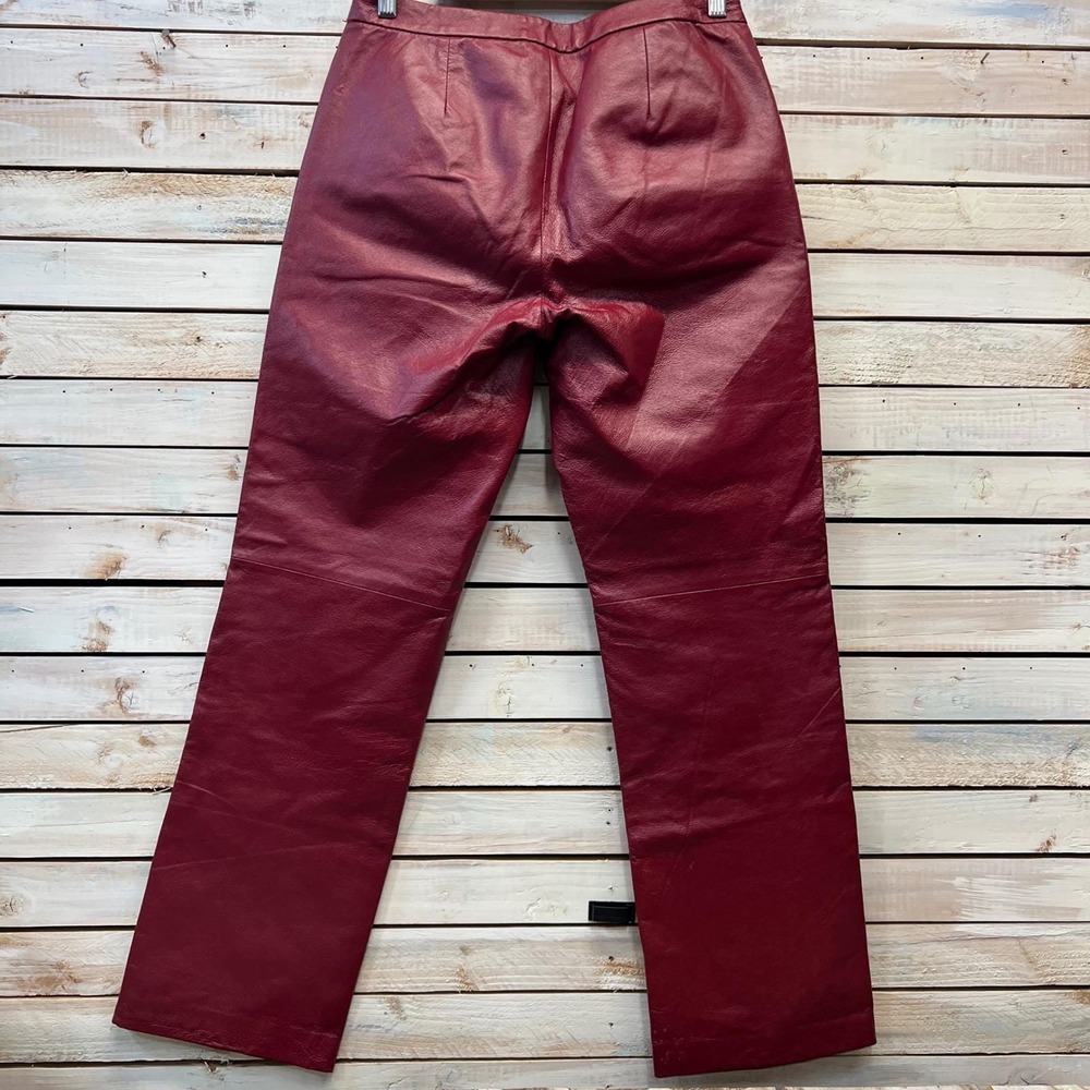 Vintage Red Leather Pants Straight Leg High Rise Minimalist 90s Size 8 - Picture 5 of 10